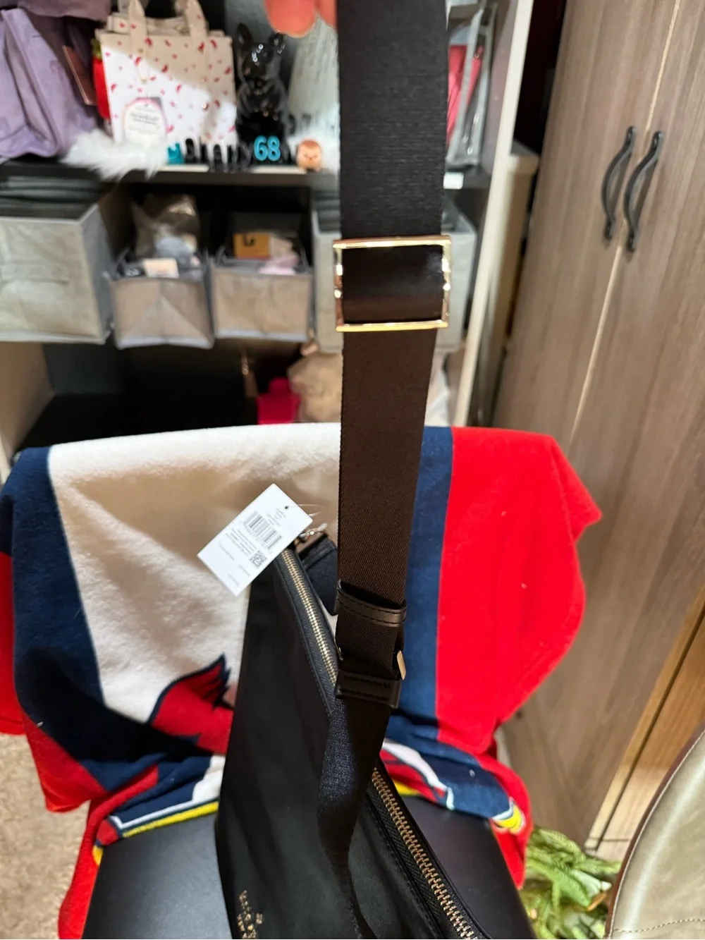 kate spade black nylon messenger crossbody with gold logo